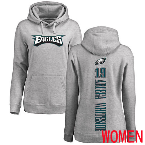 Women Philadelphia Eagles 19 JJ Arcega-Whiteside Ash Backer NFL Pullover Hoodie Sweatshirts